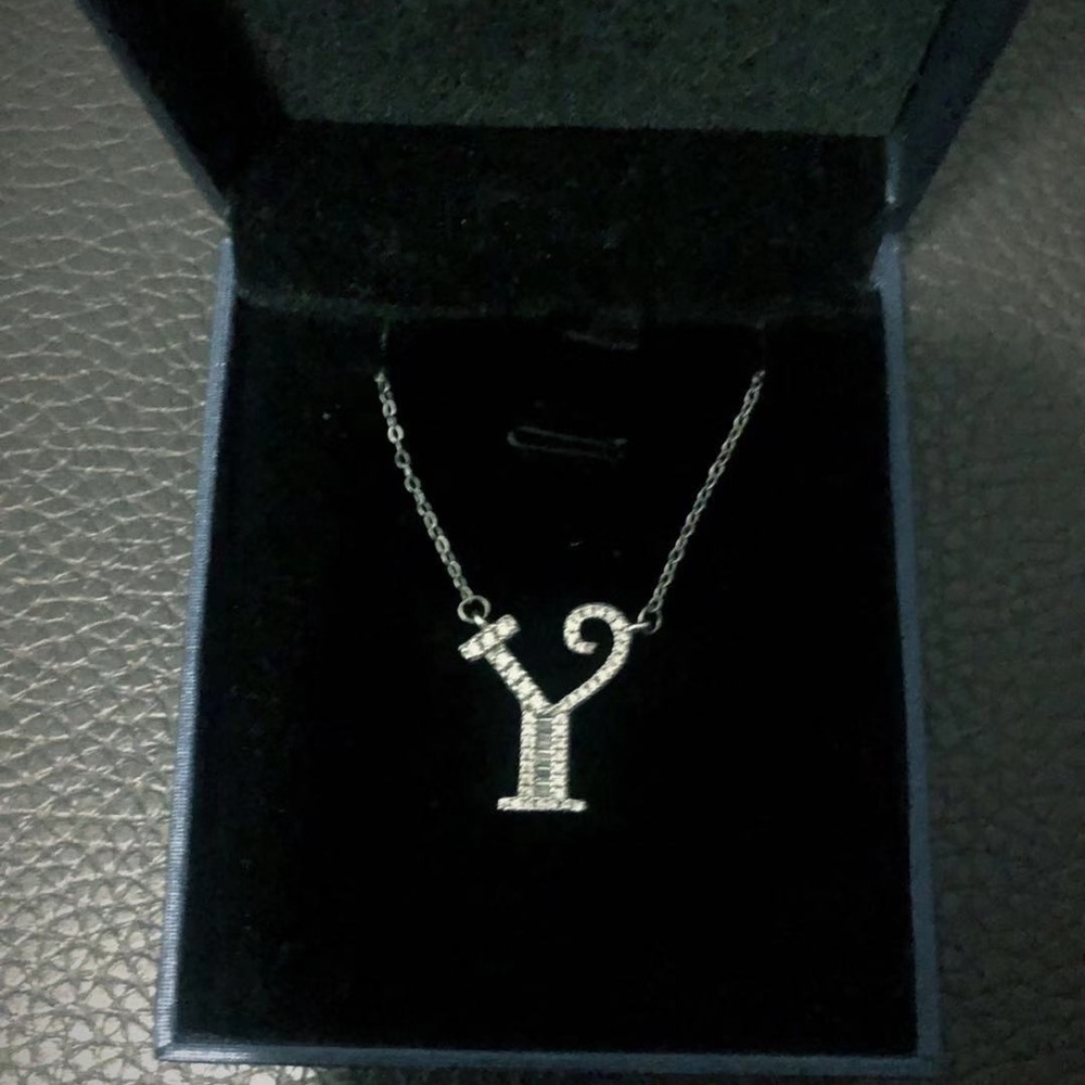 Letter “Y” crystal pendant silver necklace